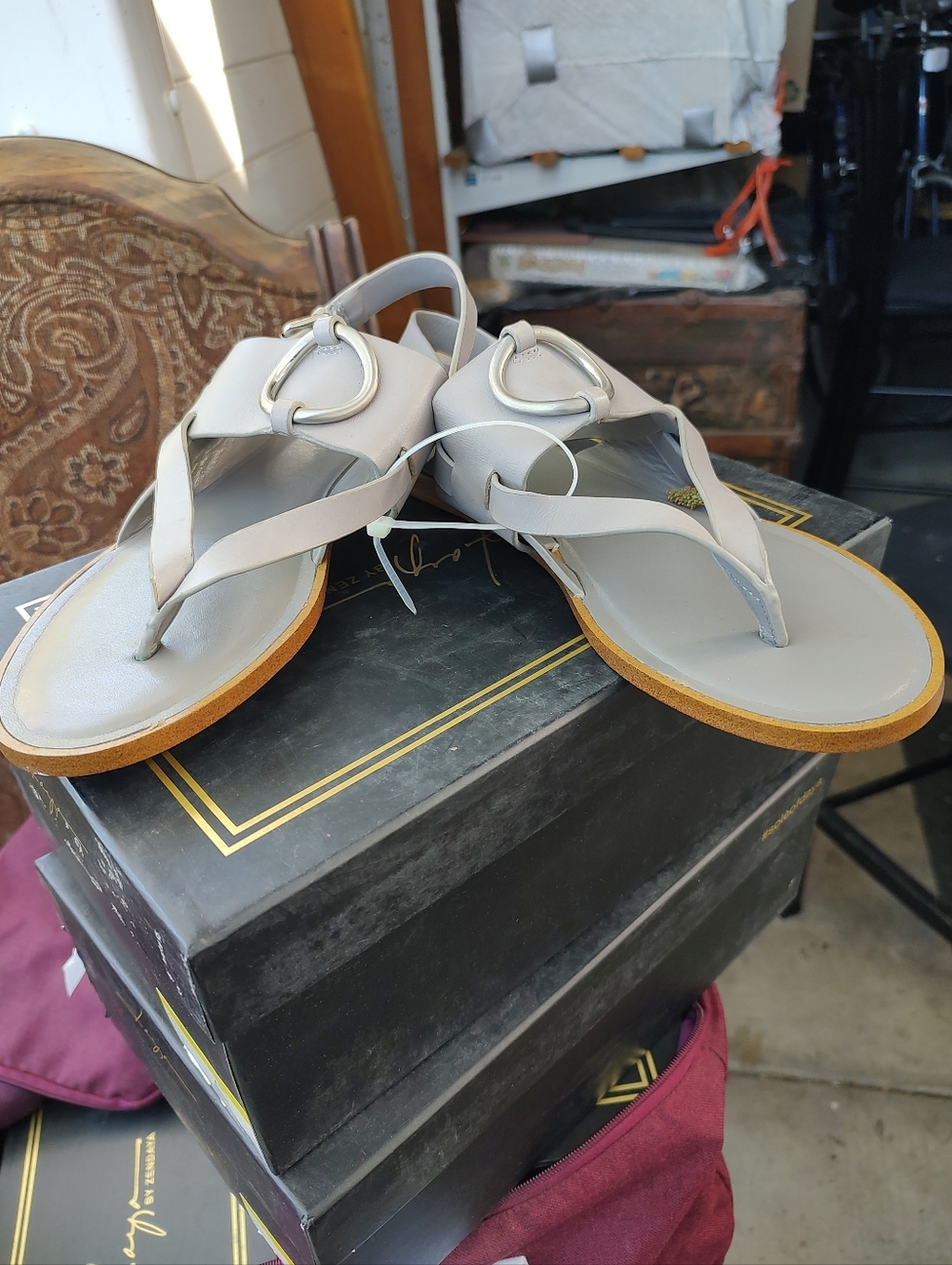 1.state Women's Gray Ring-Accent Thong Sandals-1.State